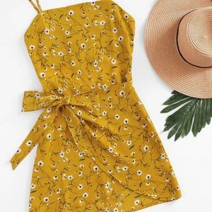 Ditsy floral open back mock wrap dress